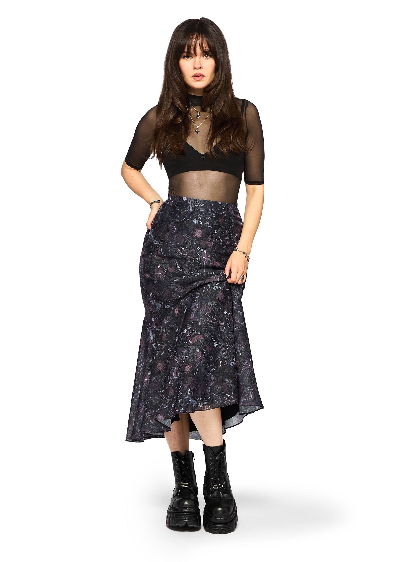 Haunt Medieval Bedruckt Asymmetrisch Midaxi Rock