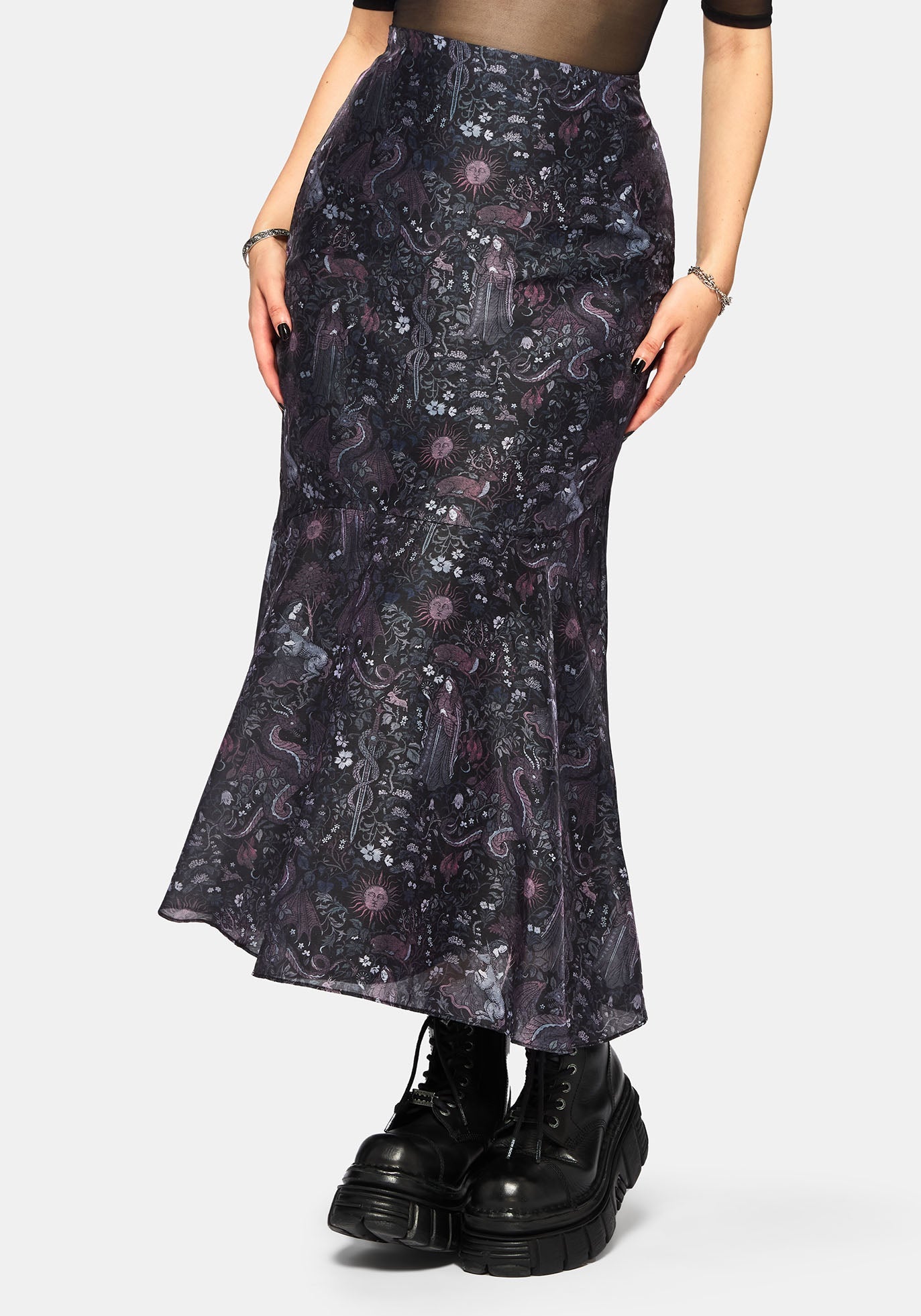 Haunt Medieval Bedruckt Asymmetrisch Midaxi Rock