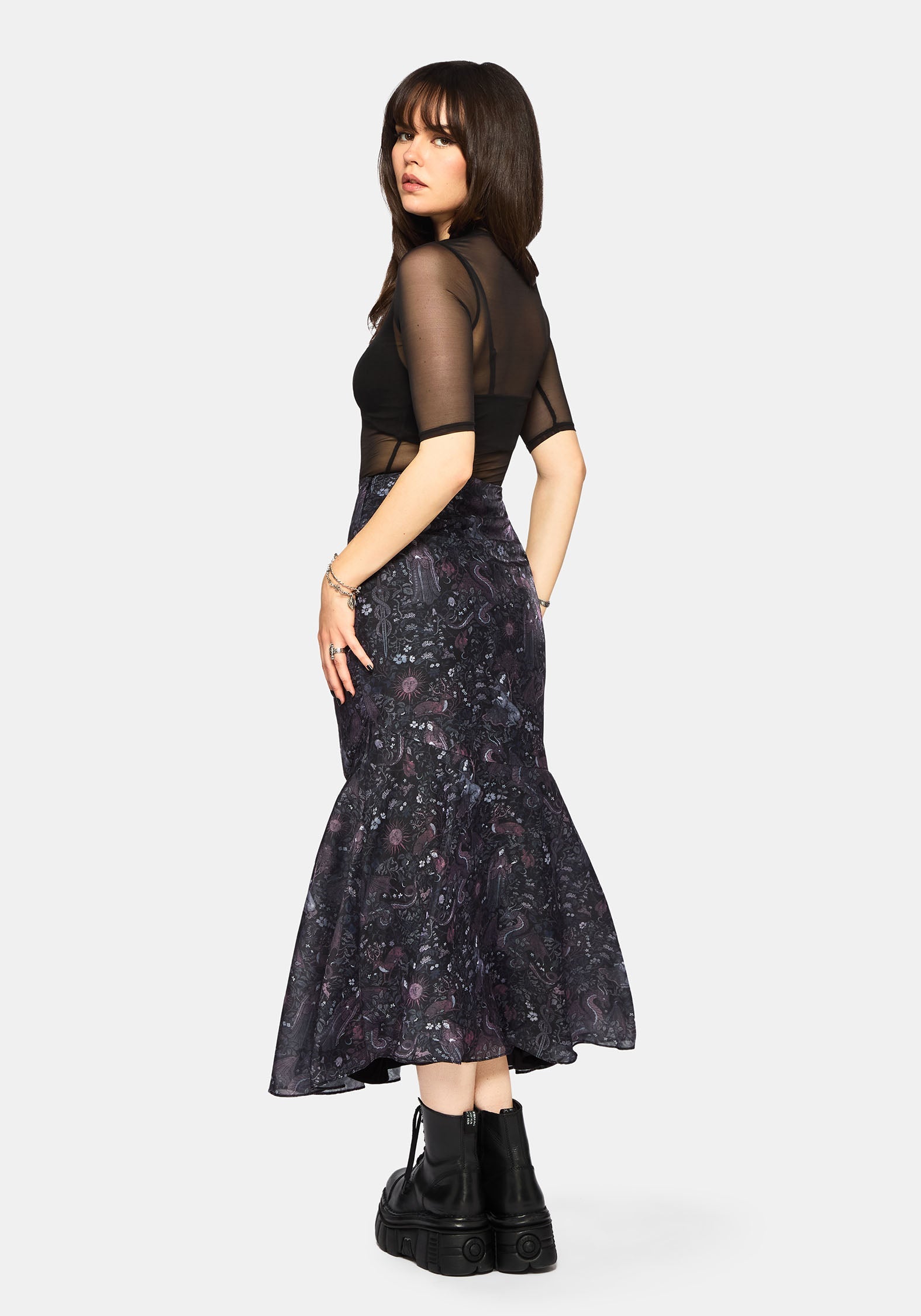 Haunt Medieval Bedruckt Asymmetrisch Midaxi Rock