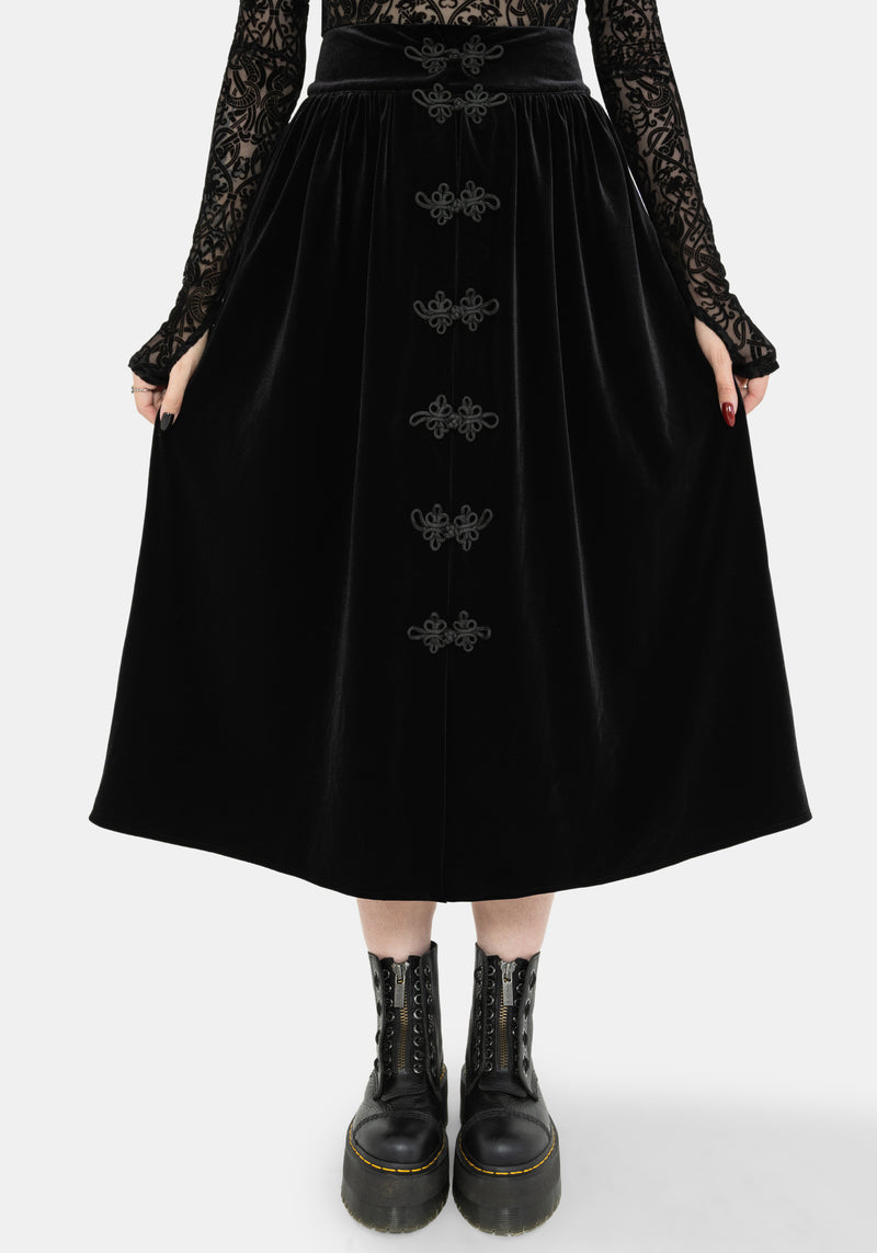 Nova Velour Frog Closure Midi Skirt