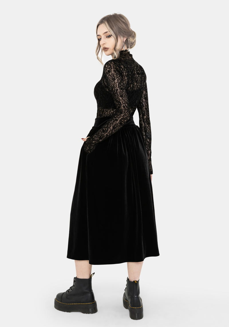 Nova Velour Frog Closure Midi Skirt