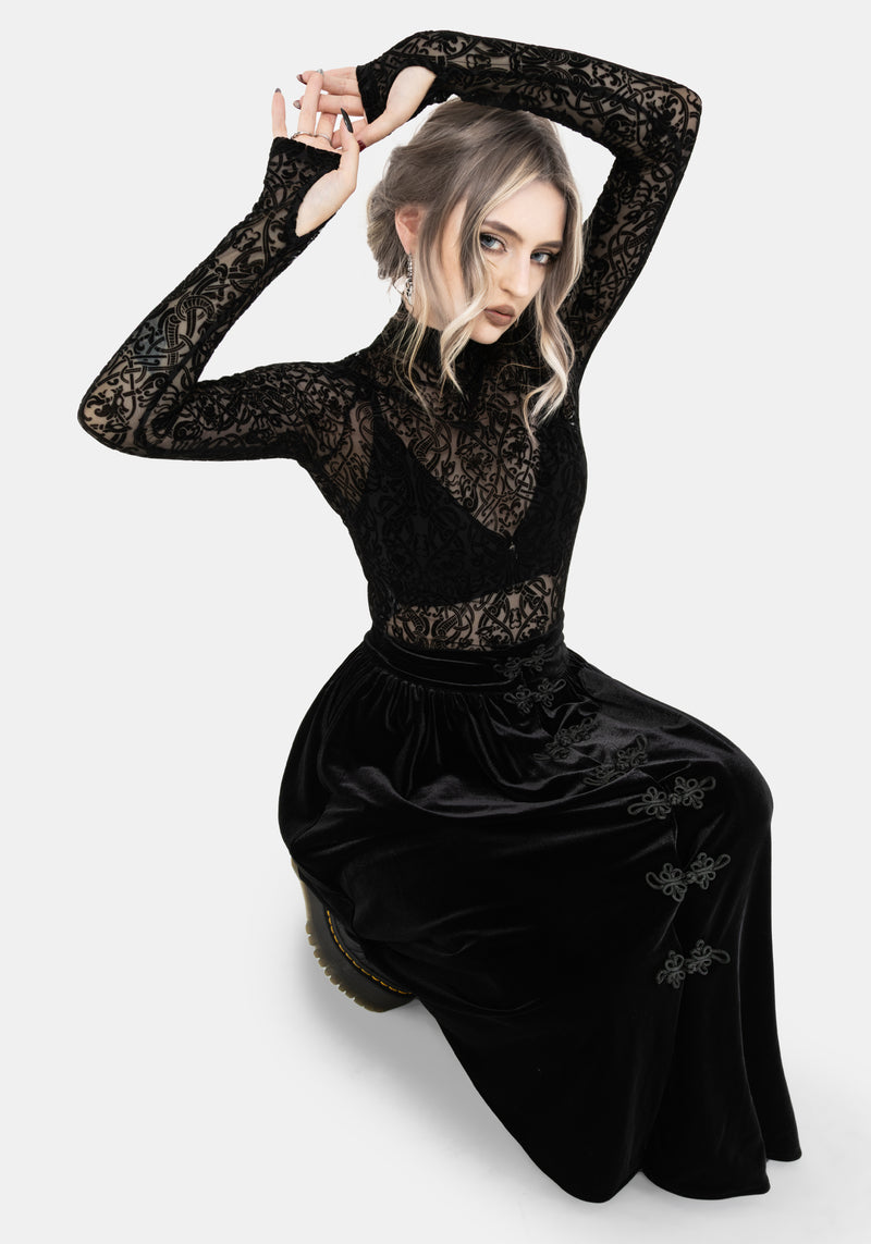 Nova Velour Frog Closure Midi Skirt