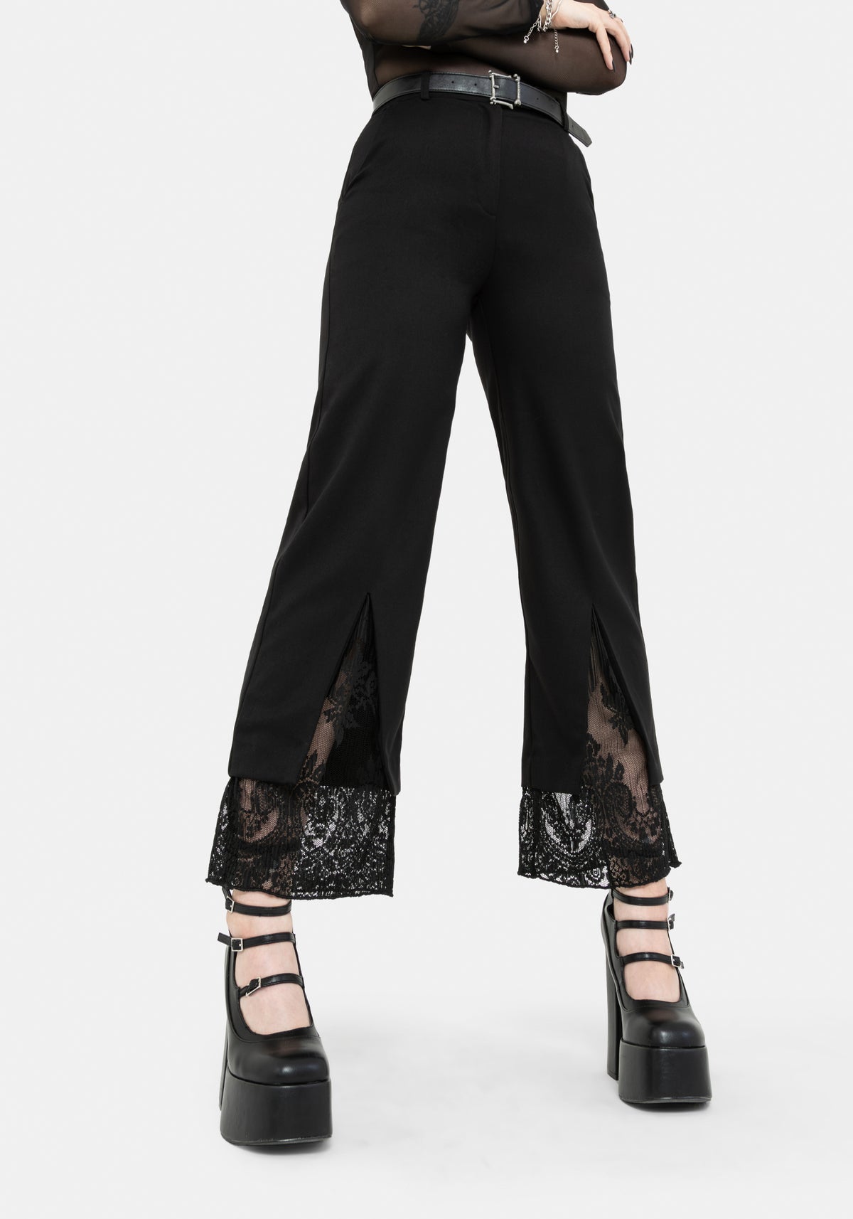 Orchidee Spitze Einlage Plissiert Saum Gerade Bein Hose