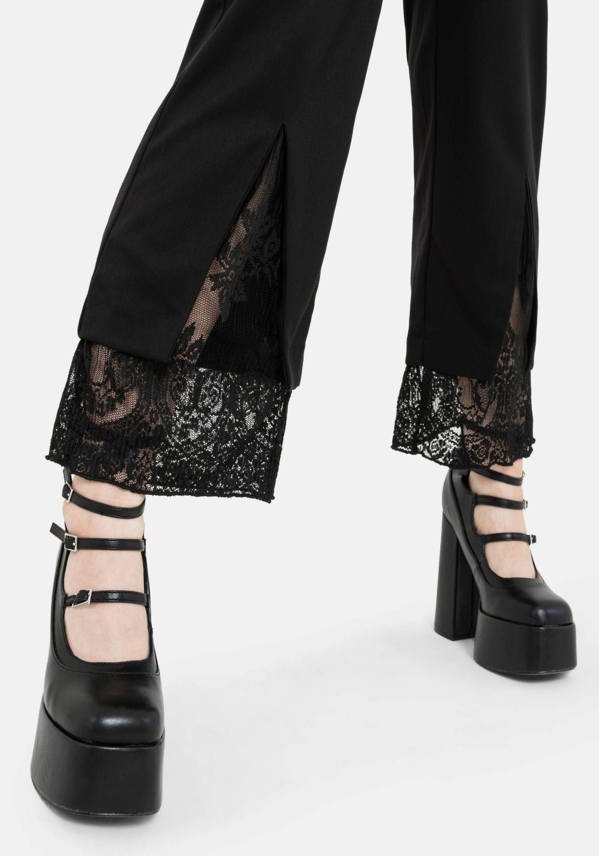Orchidee Spitze Einlage Plissiert Saum Gerade Bein Hose