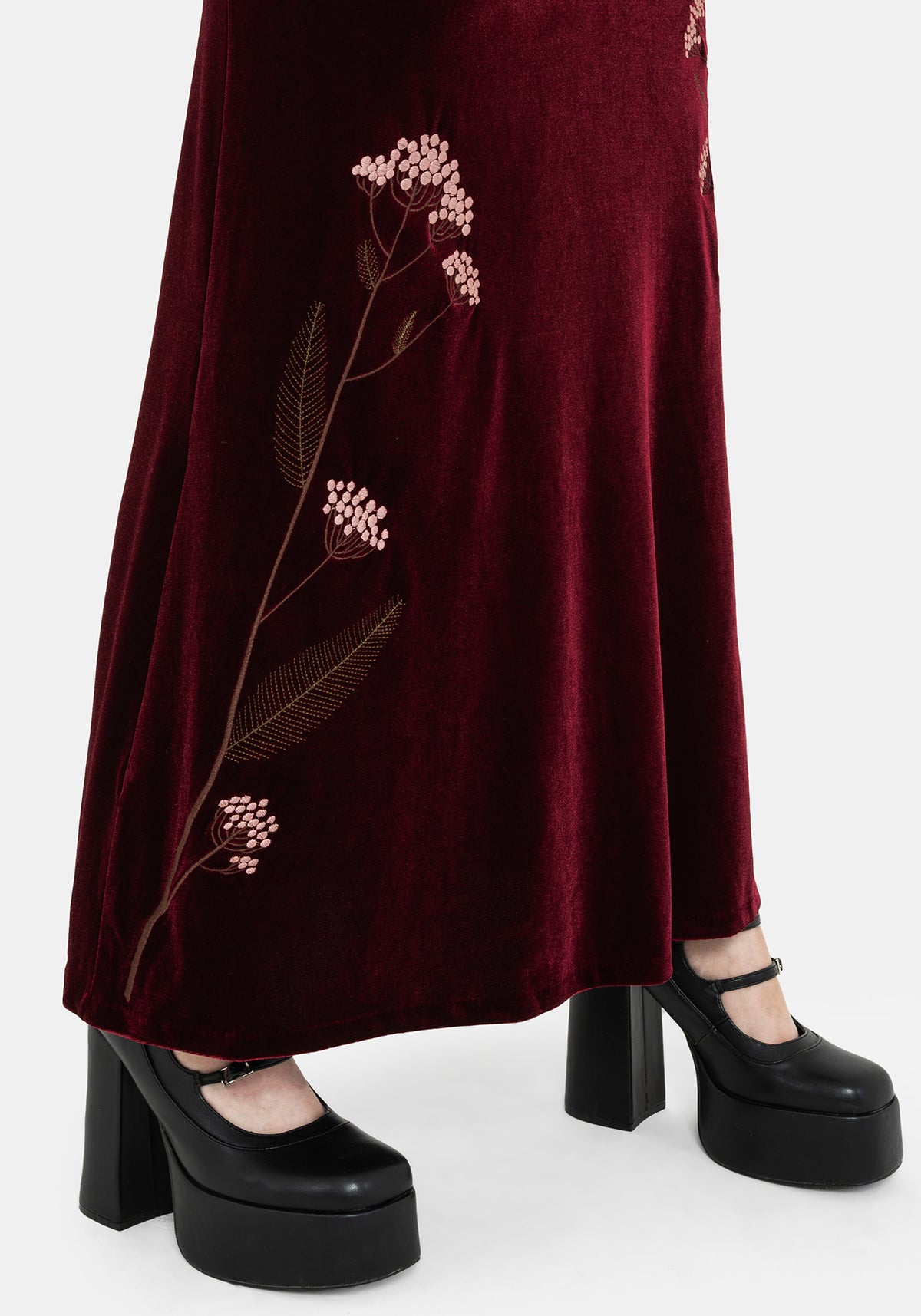 Virosa Blumenmuster Bestickt Velours Maxi Rock