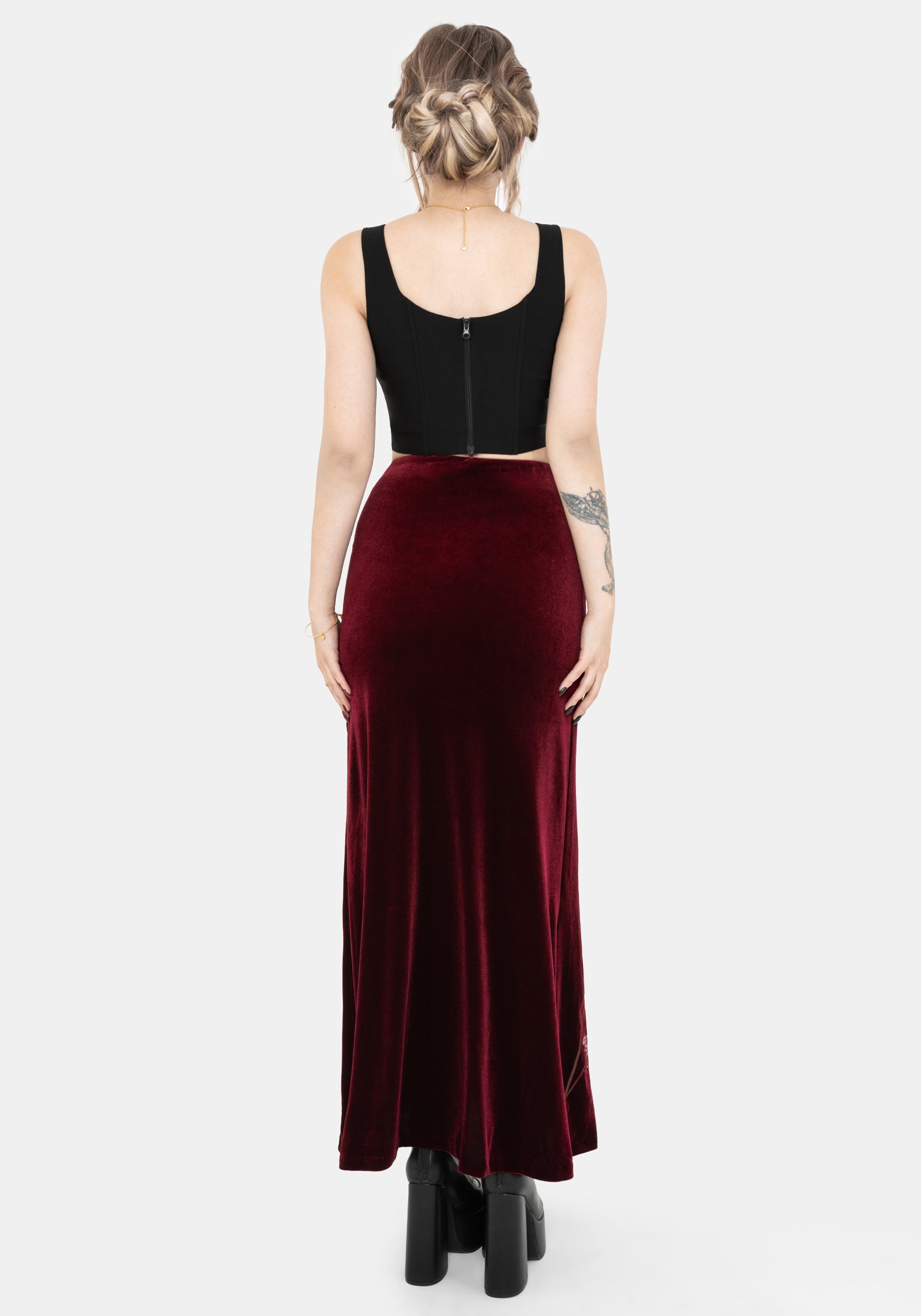Virosa Blumenmuster Bestickt Velours Maxi Rock