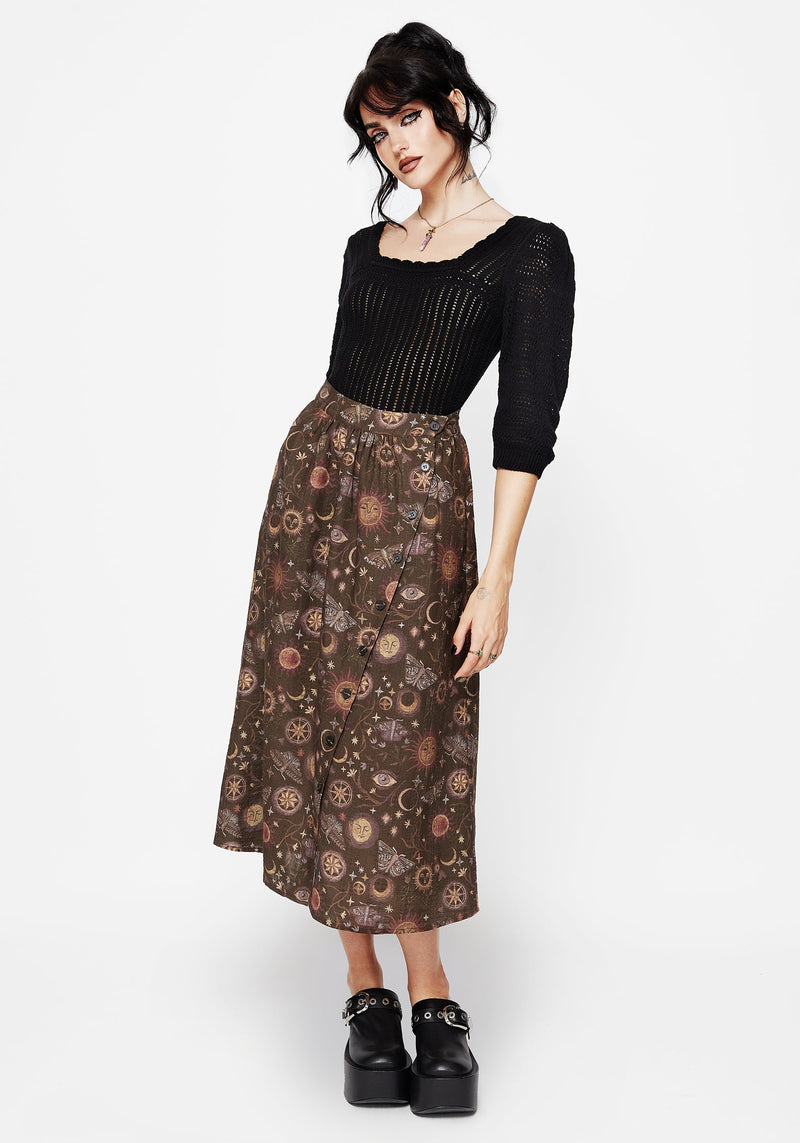 Rhea Baumwolle Mischung Motte Und Mond Druck Midaxi Rock