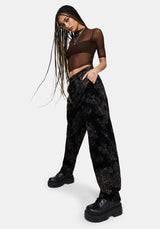 Fleur Printed Cord Barrel Leg Trouser