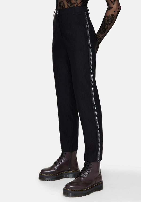 Nocturne Bengaline Tapered Trousers With Chain Trim