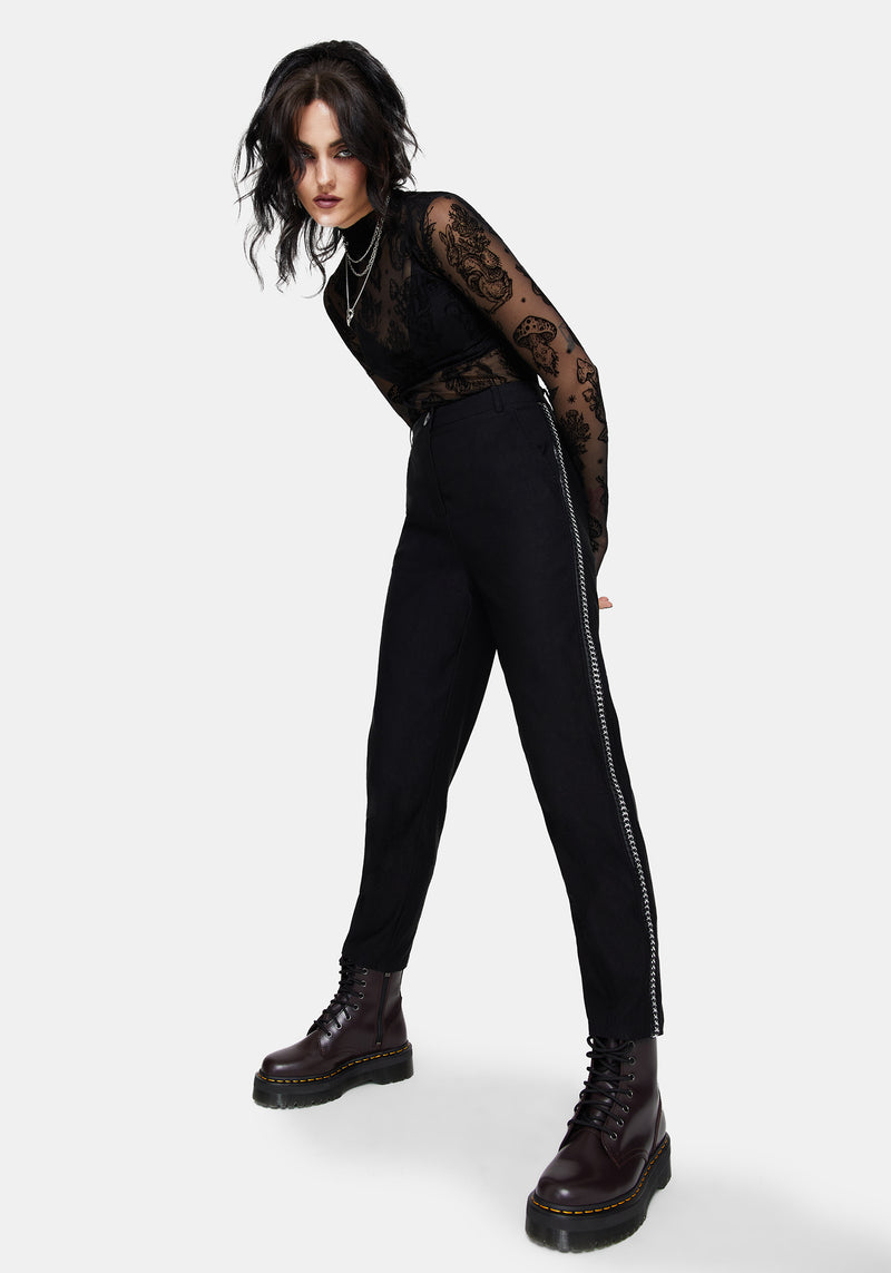 Nocturne Bengaline Tapered Trousers With Chain Trim