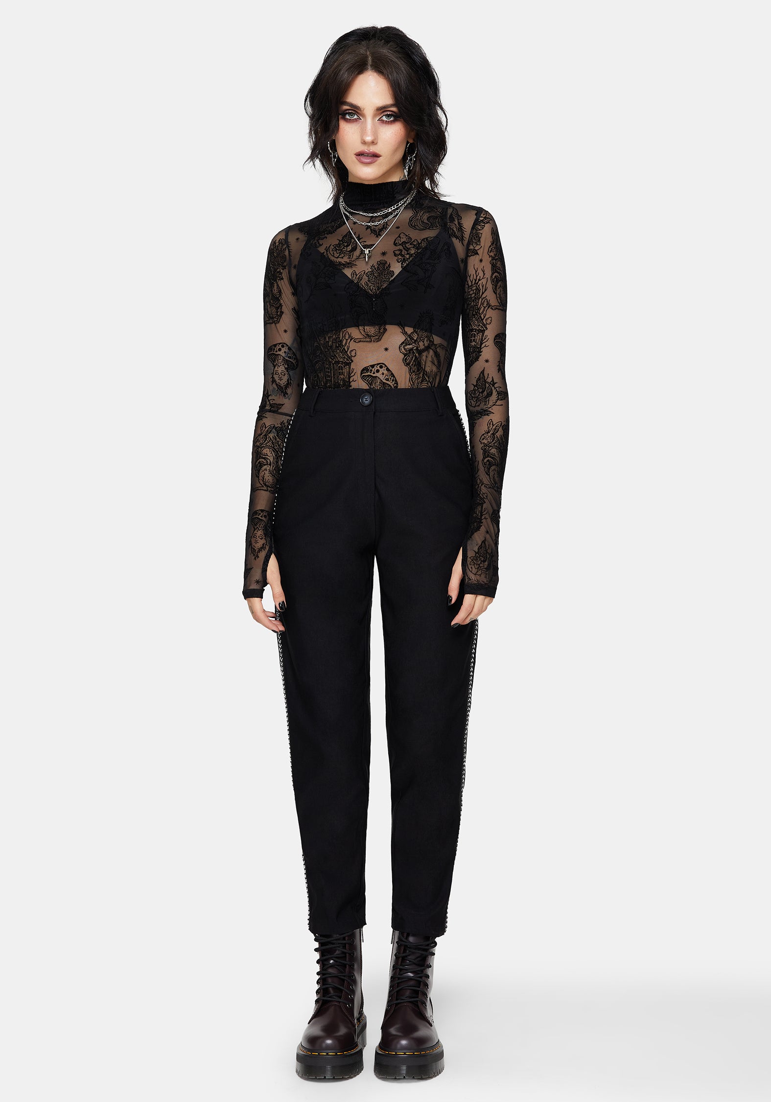 Nocturne Bengalin Schmal Zulaufend Hosen Mit Kette Besatz