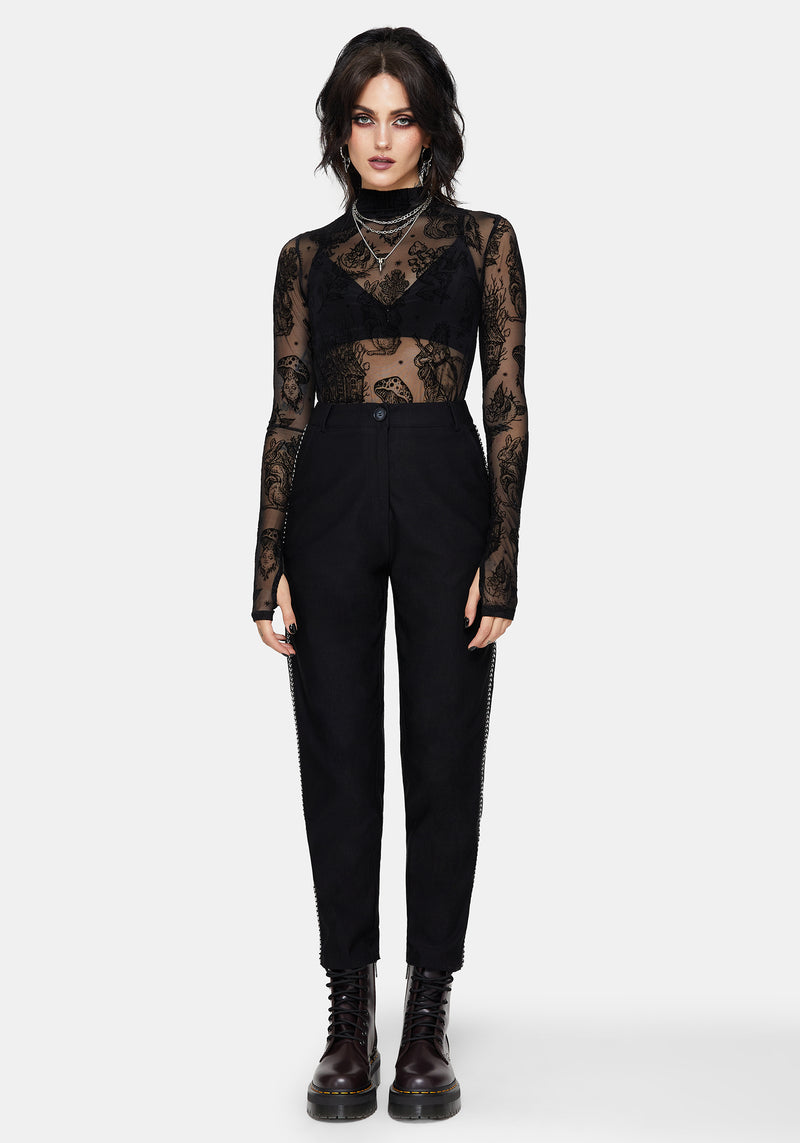 Nocturne Bengaline Tapered Trousers With Chain Trim