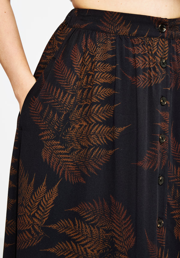 Ruin Fern Printed Midaxi Skirt - Brown