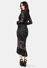 Maeira Tiered Grey Flocked Midaxi Skirt