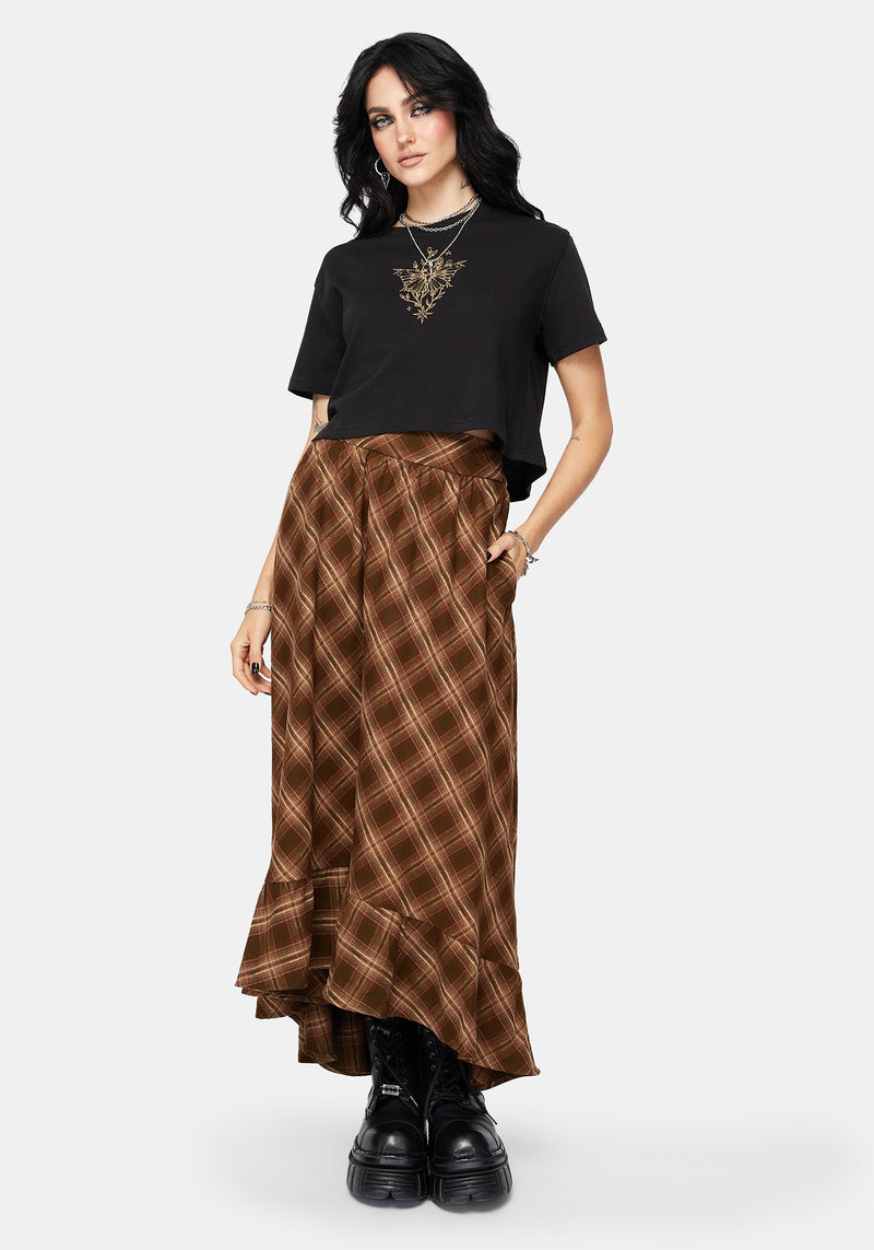 Wrenna Ruffle Hem Check Midaxi Skirt