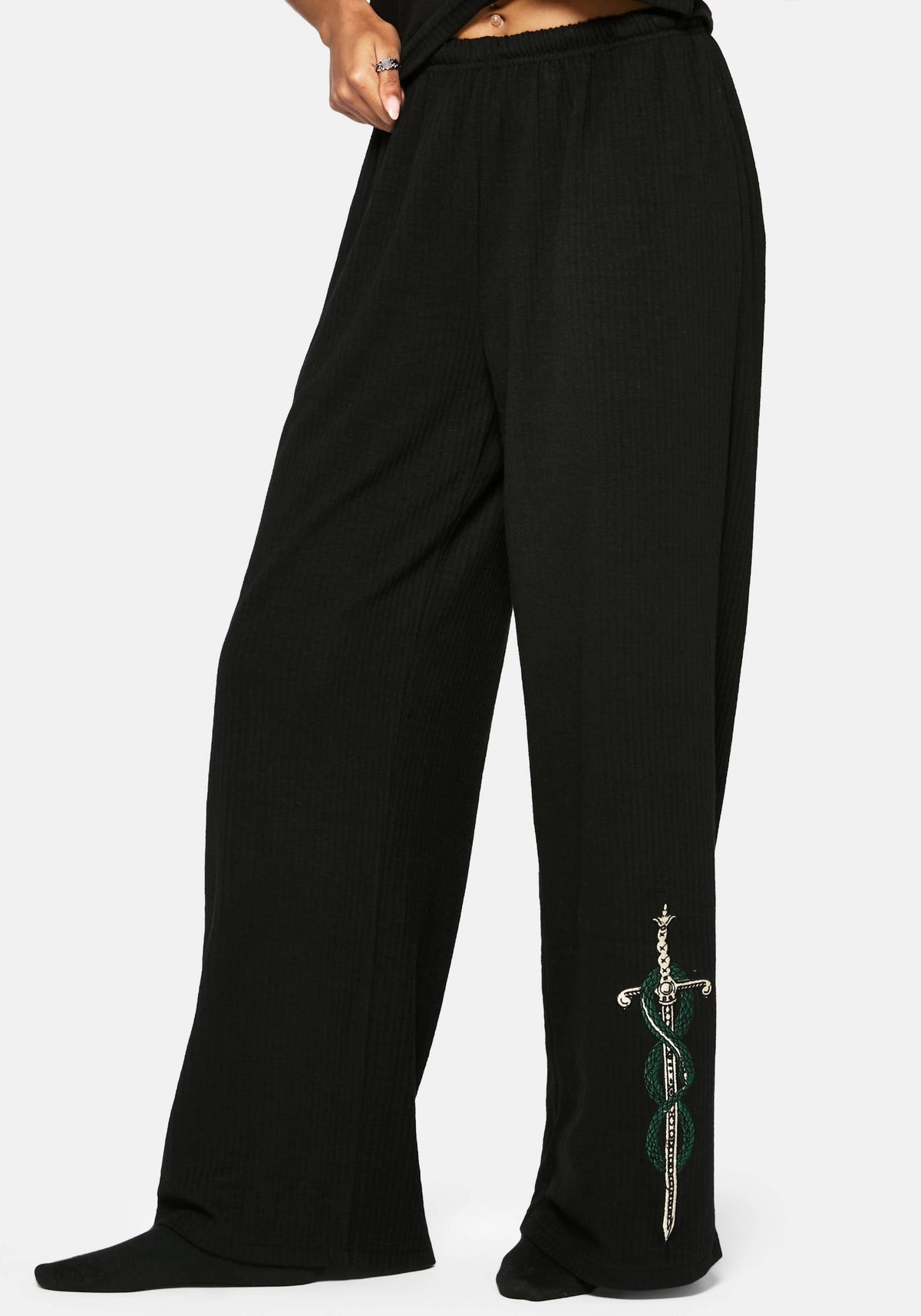 Aelin Schwert Bestickt Weit Bein Ribbed Hose