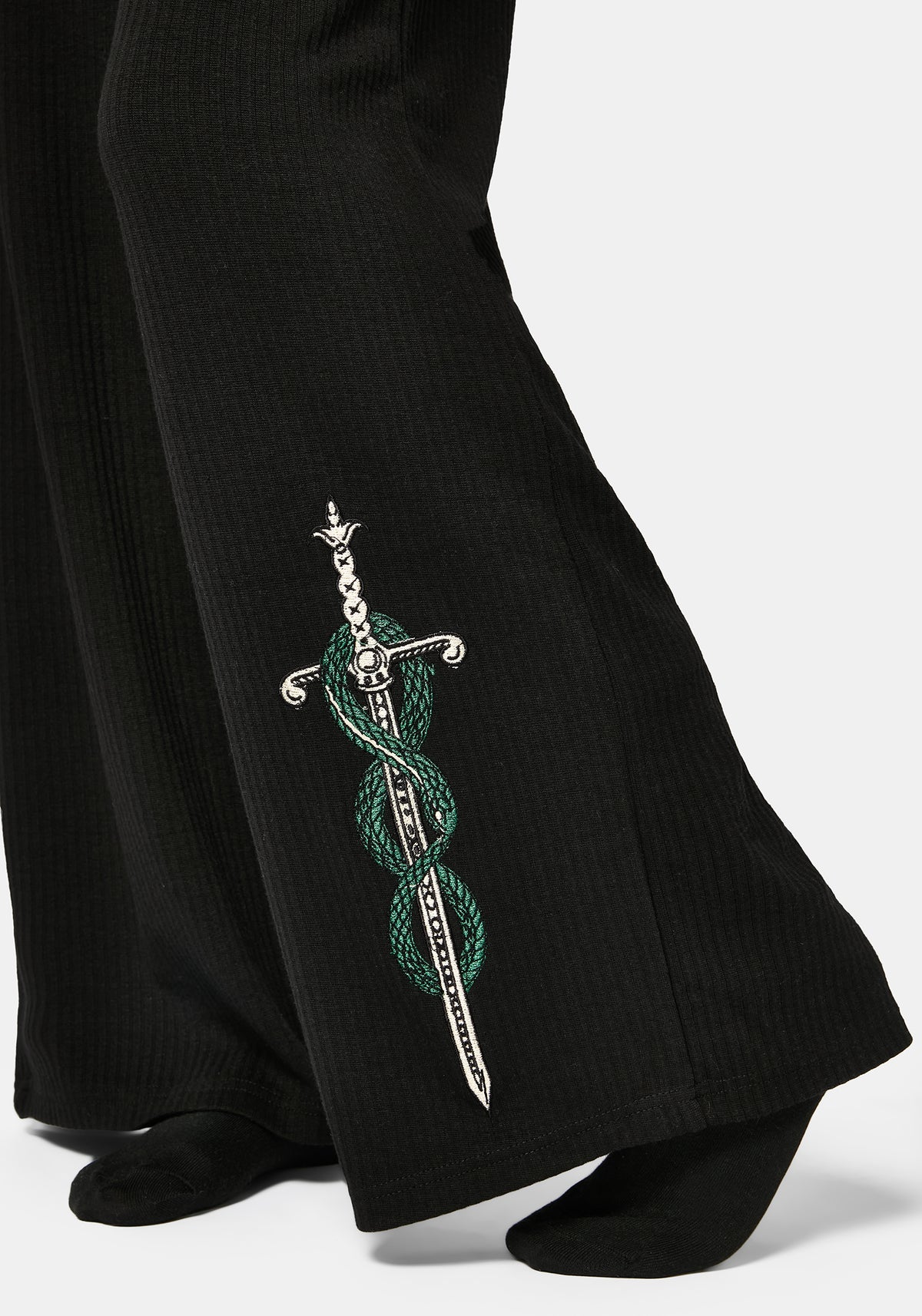 Aelin Schwert Bestickt Weit Bein Ribbed Hose