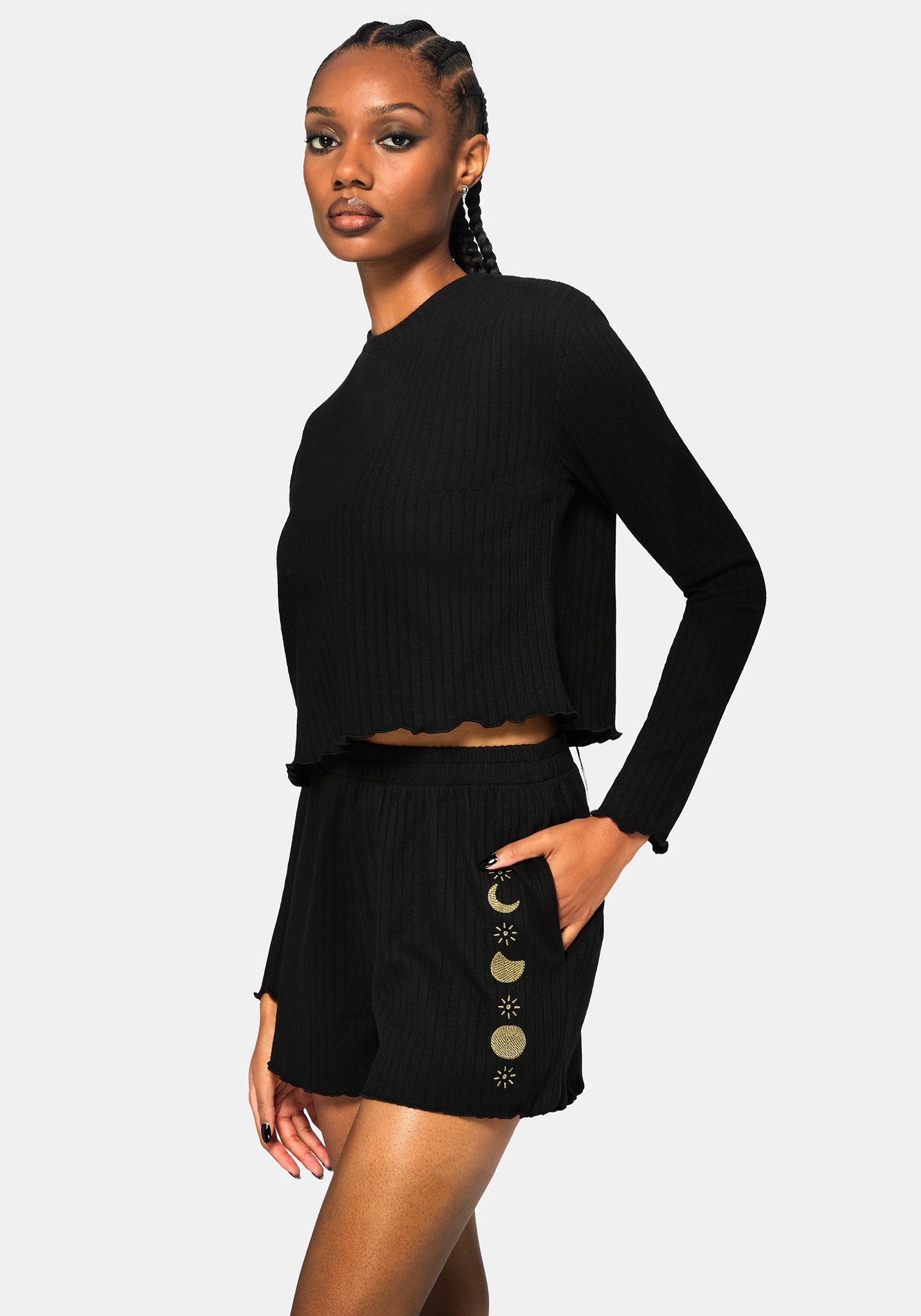 Griffinfly Embroidered Lettuce Hem Pyjama Short