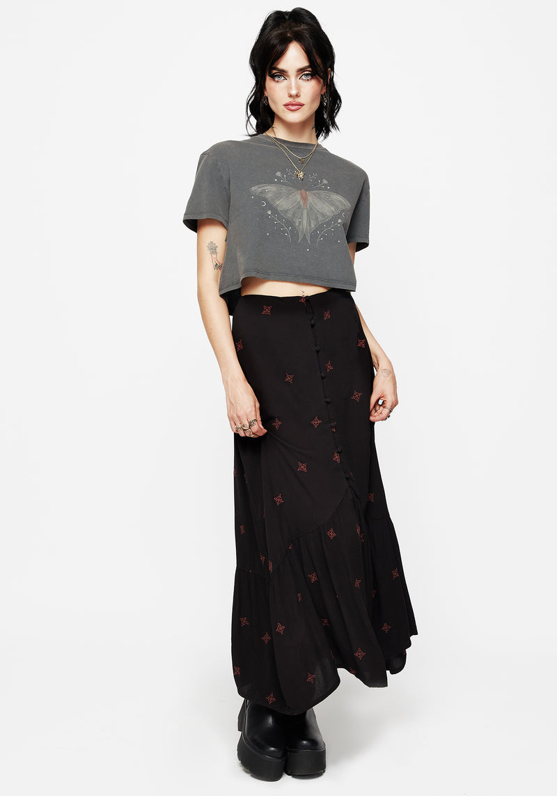 Sublime Witches Knot Bestickt Knopf Runter Midaxi Rock