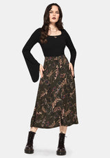 Whispen Moth Print Button Up Midi Skirt