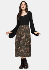 Whispen Moth Print Button Up Midi Skirt
