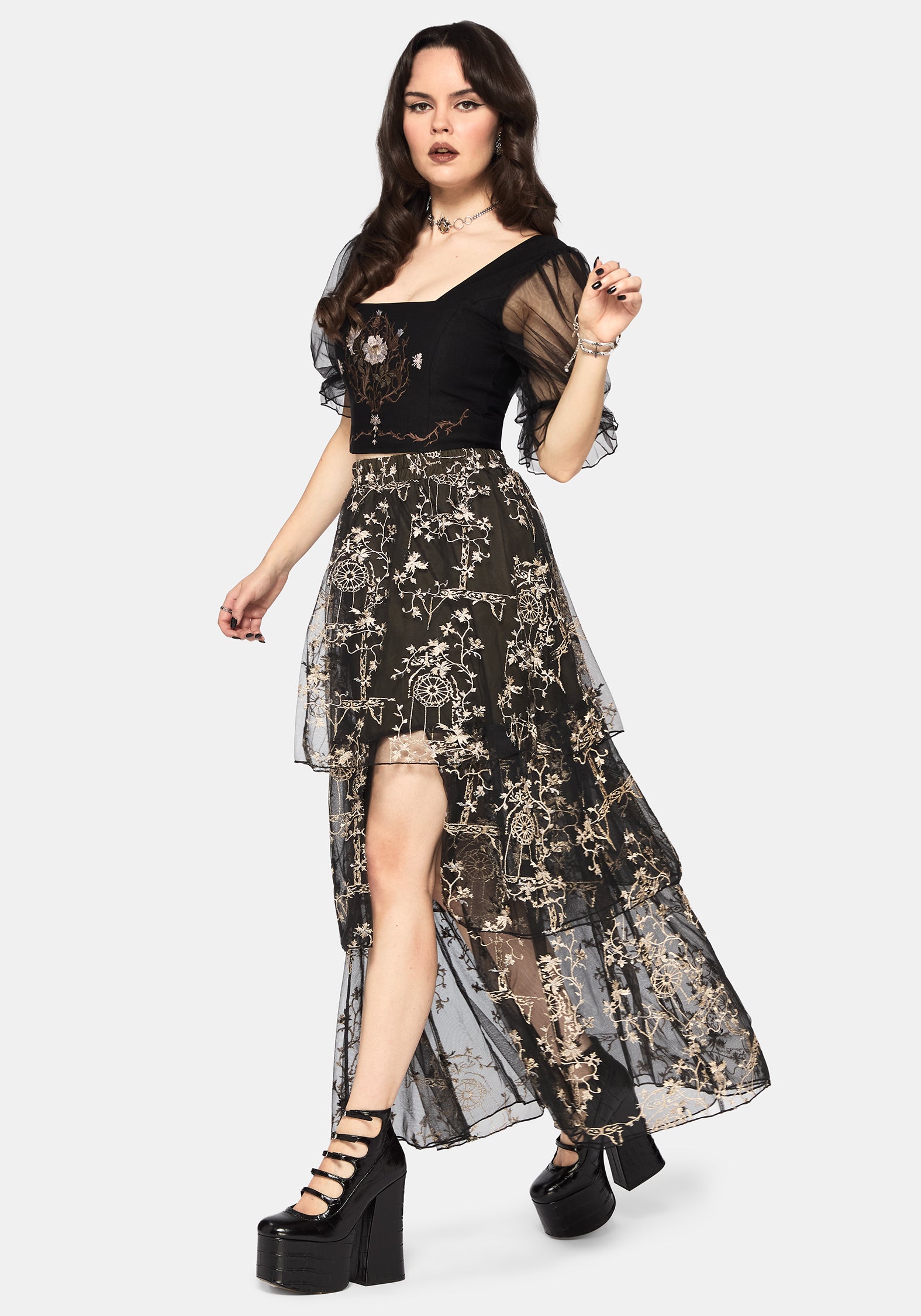 Stellar Vine Split Tiered Tulle Skirt