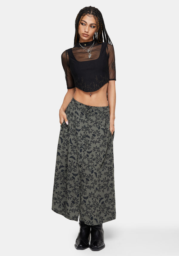 Morgana Button Up Midi Skirt - Green