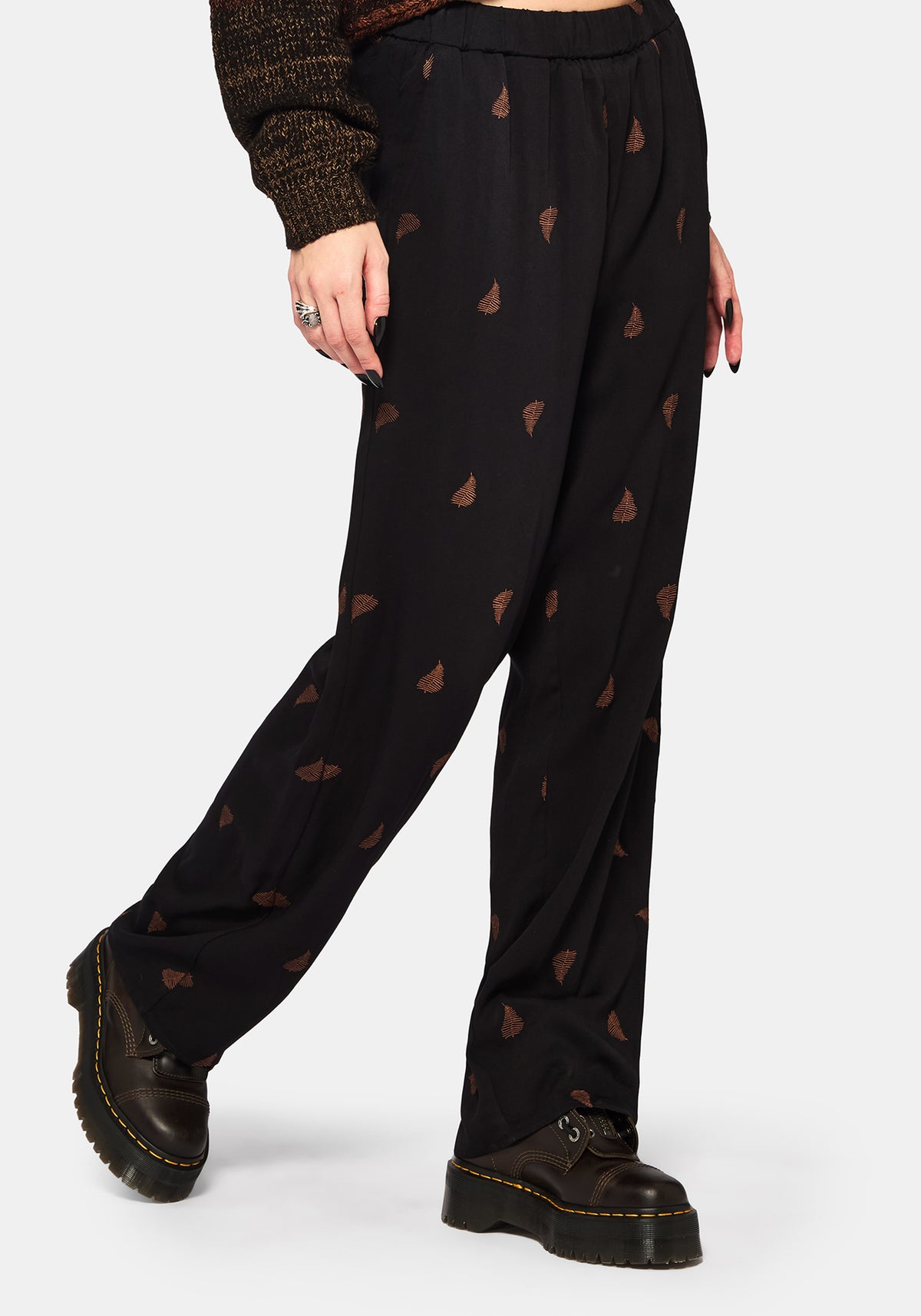 Ruin Farn Braun Embroidery Weit Bein Hose