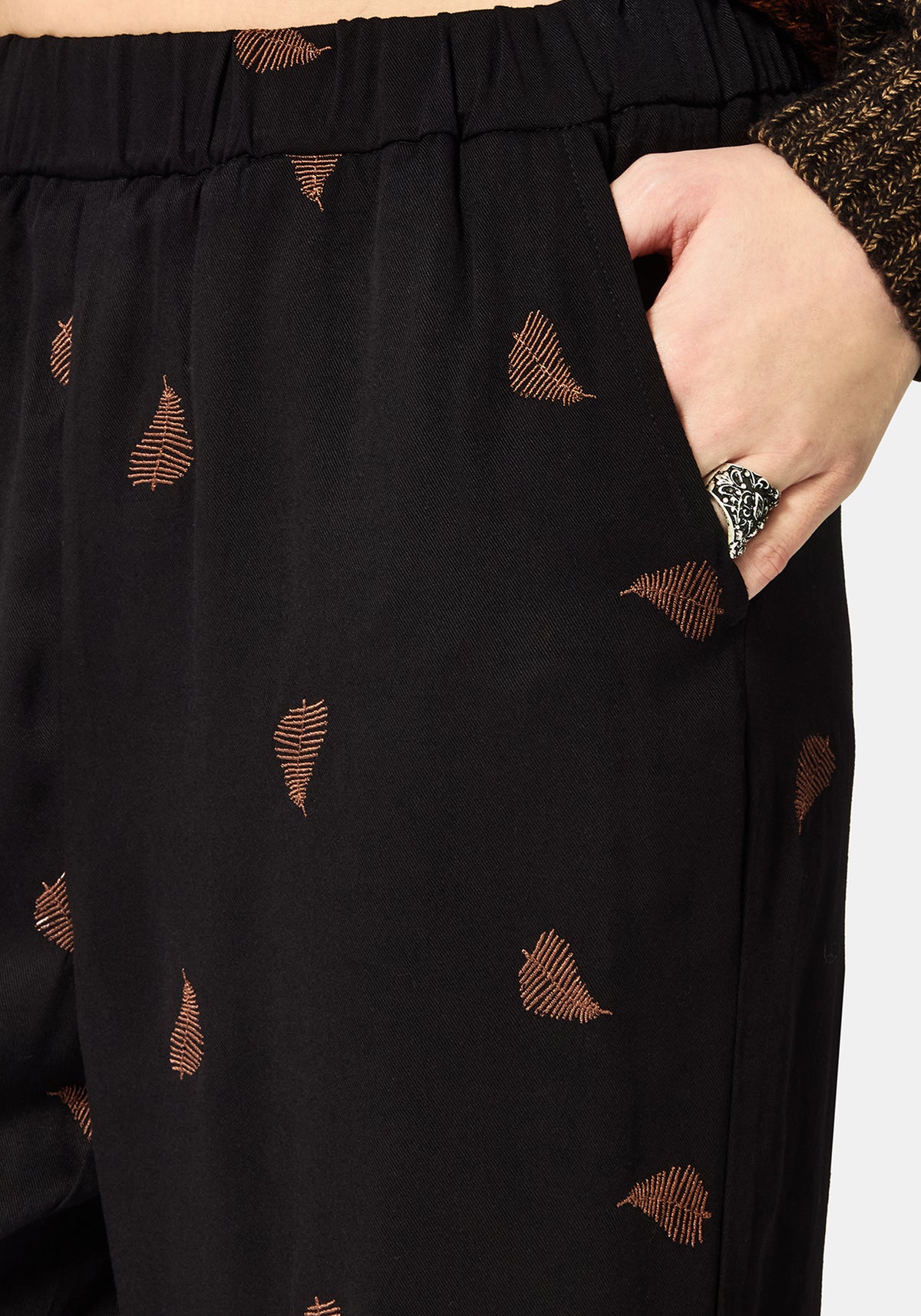 Ruin Farn Braun Embroidery Weit Bein Hose