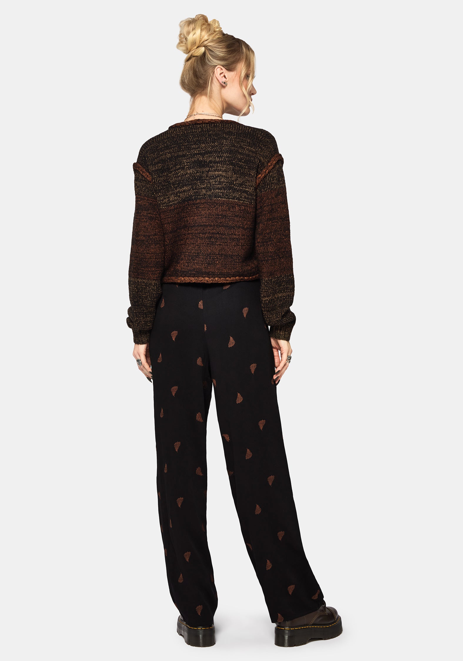 Ruin Farn Braun Embroidery Weit Bein Hose