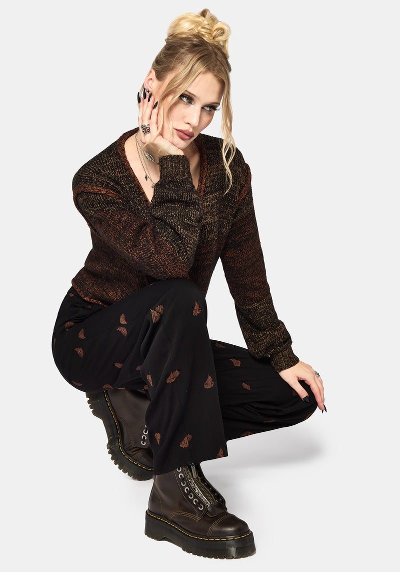 Ruin Farn Braun Embroidery Weit Bein Hose – Disturbia