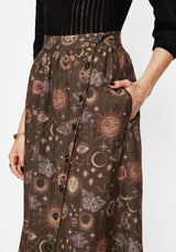 Rhea Baumwolle Mischung Motte Und Mond Druck Midaxi Rock