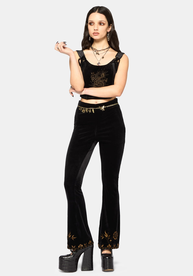 Kobra Velour Embroidered Flare Trouser – Disturbia