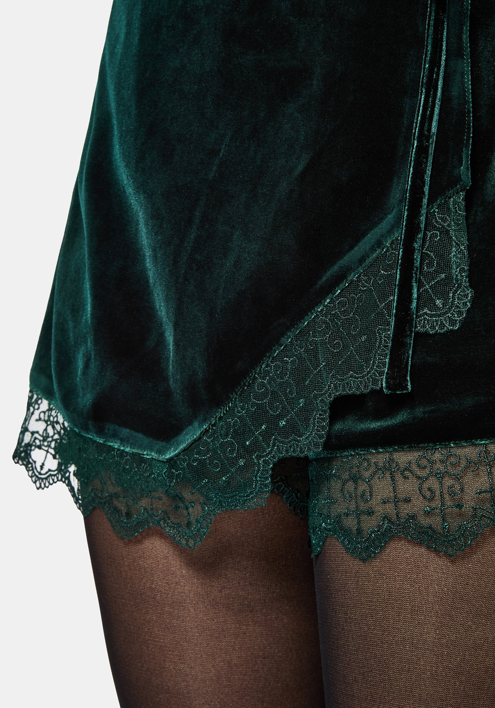 Deva Velours Spitze Besatz Krawatte Taille Skort - Dunkel Grün