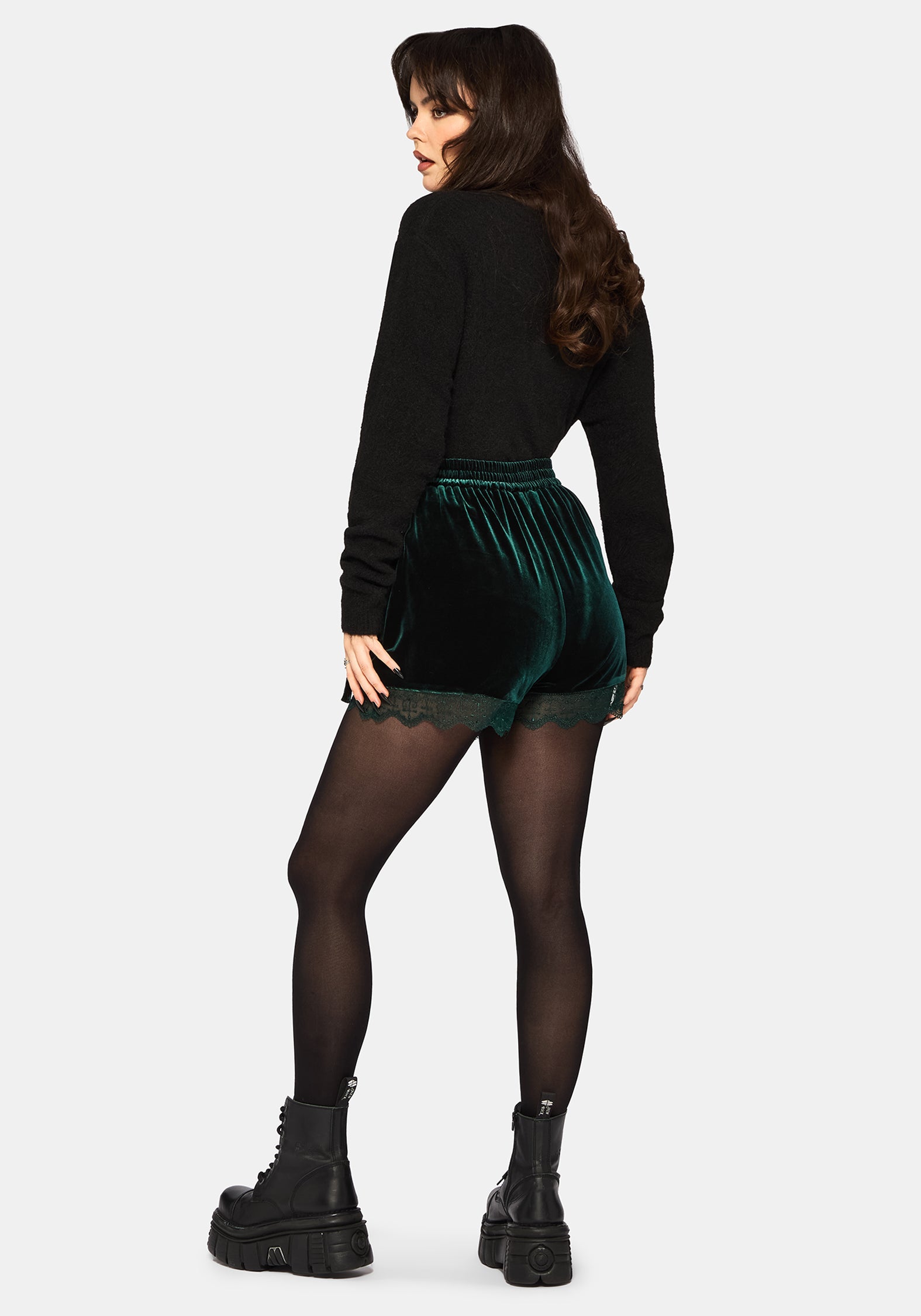 Deva Velours Spitze Besatz Krawatte Taille Skort - Dunkel Grün