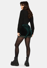 Deva Velour Lace Trim Tie Waist Skort - Dark Green