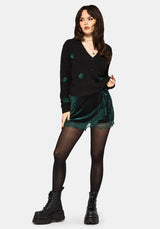 Deva Velour Lace Trim Tie Waist Skort - Dark Green