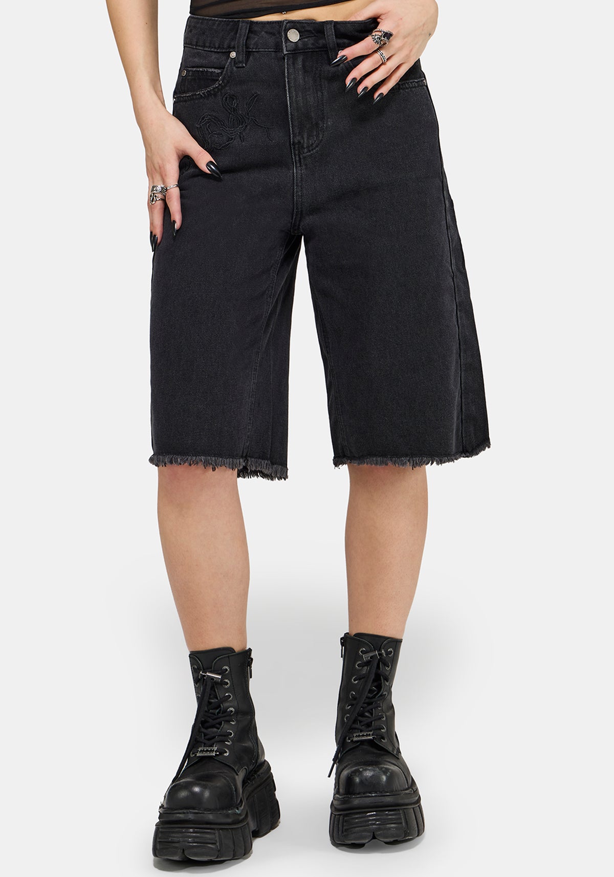 Selin Bestickt Langschnitt Denim Shorts