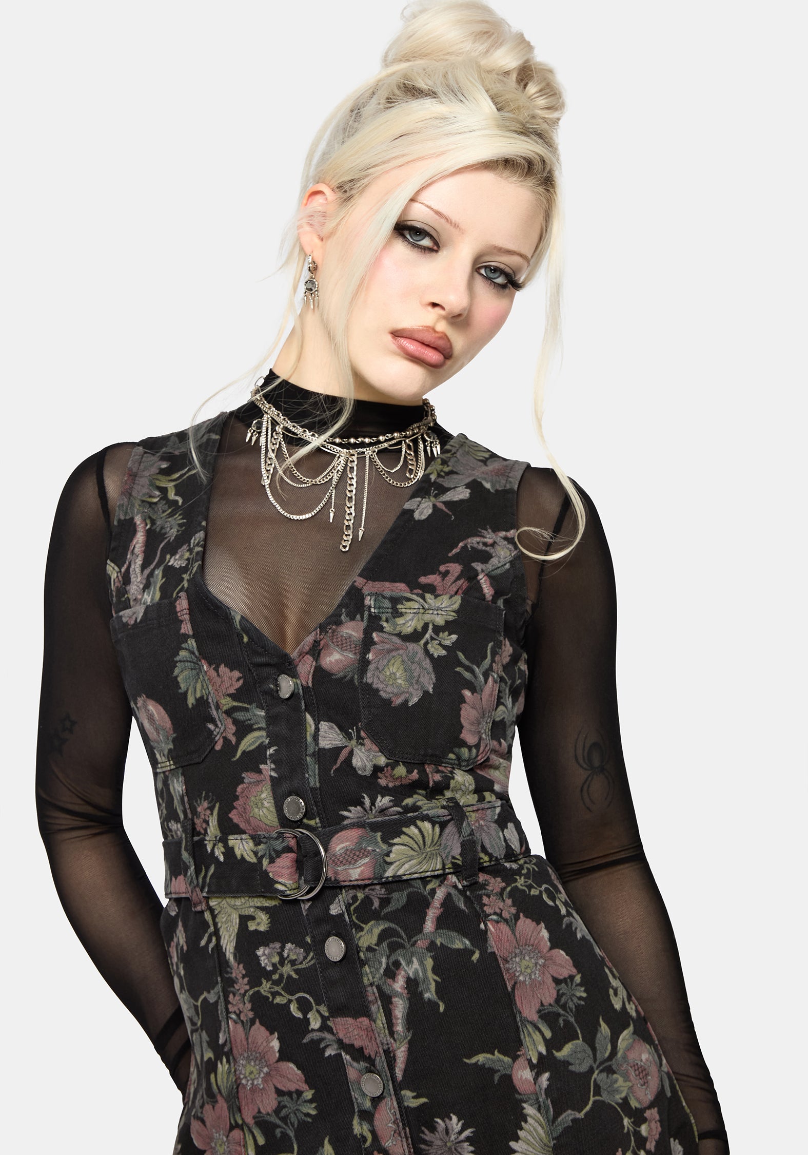 Poison Eden Druck Denim Midi Kleid
