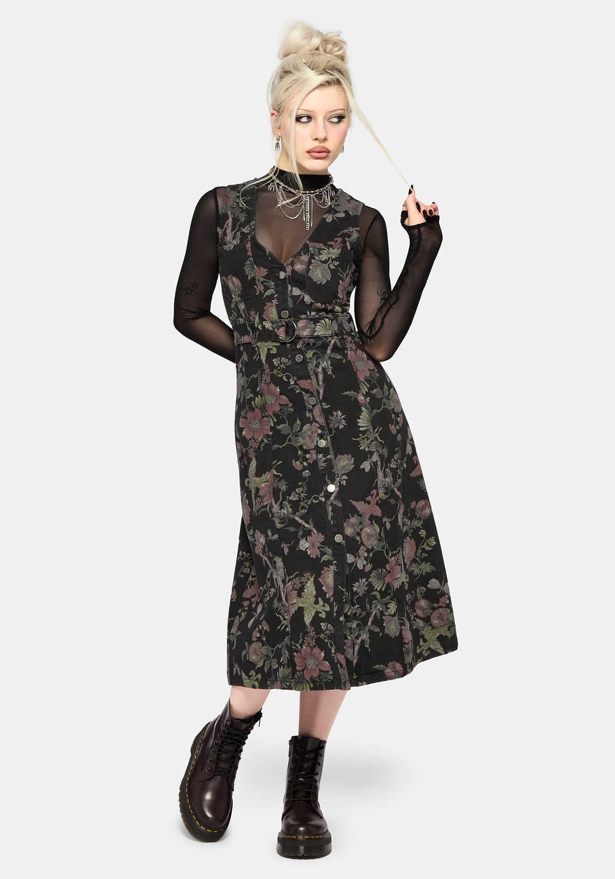 Poison Eden Druck Denim Midi Kleid
