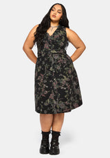 Poison Eden Druck Denim Midi Kleid