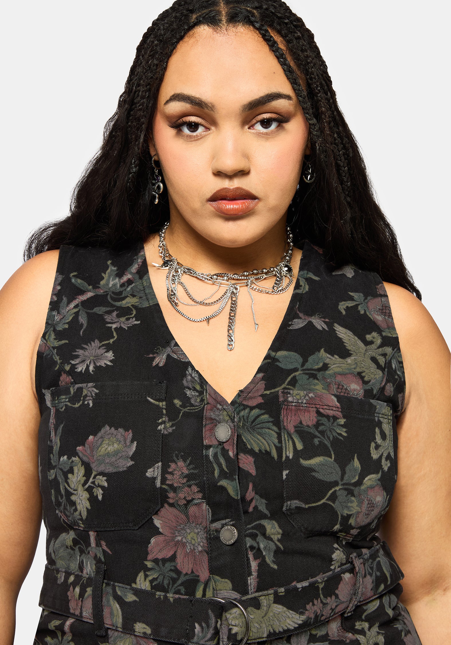 Poison Eden Druck Denim Midi Kleid