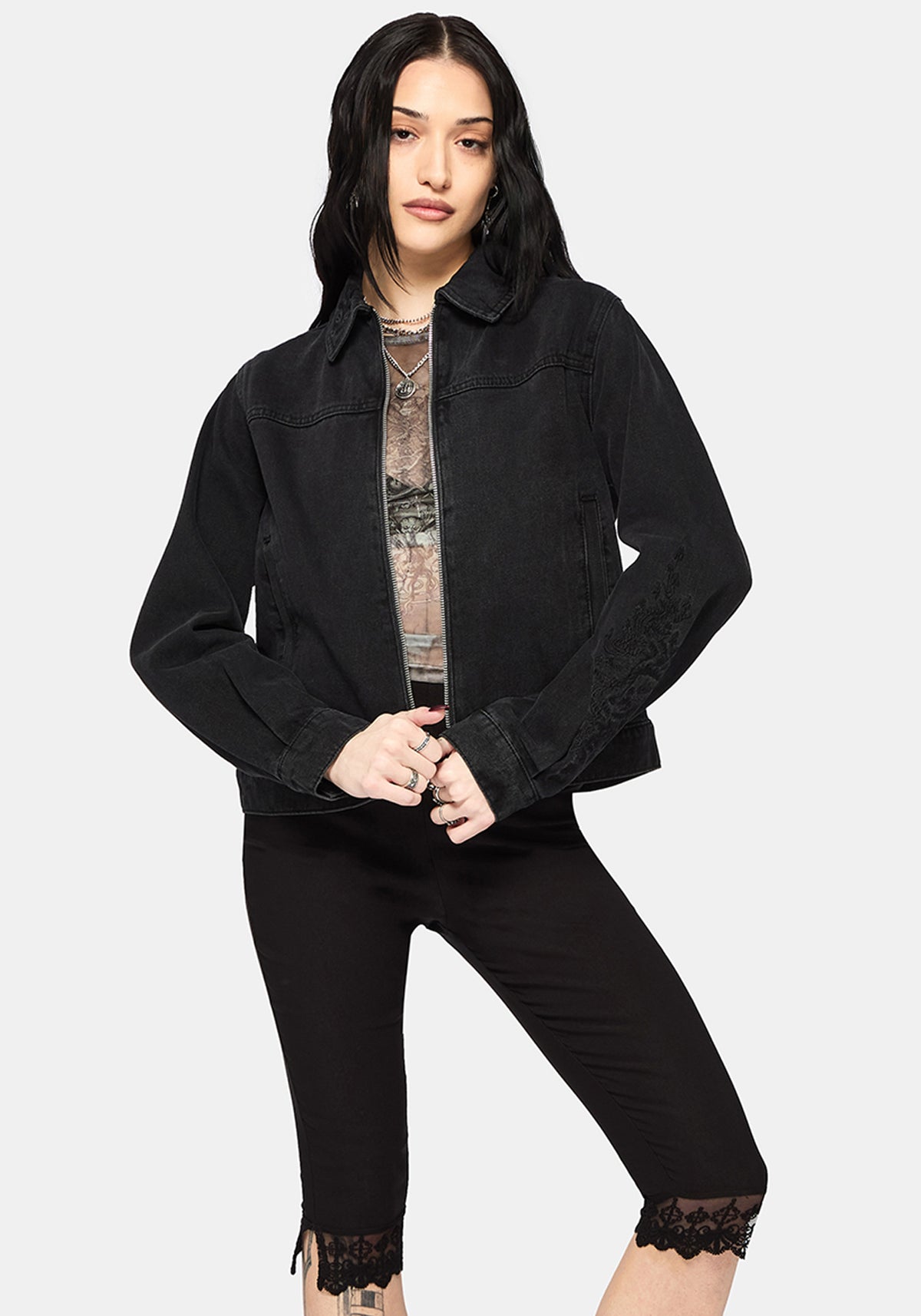Selin Bestickt Kastenförmig Denim Jacke