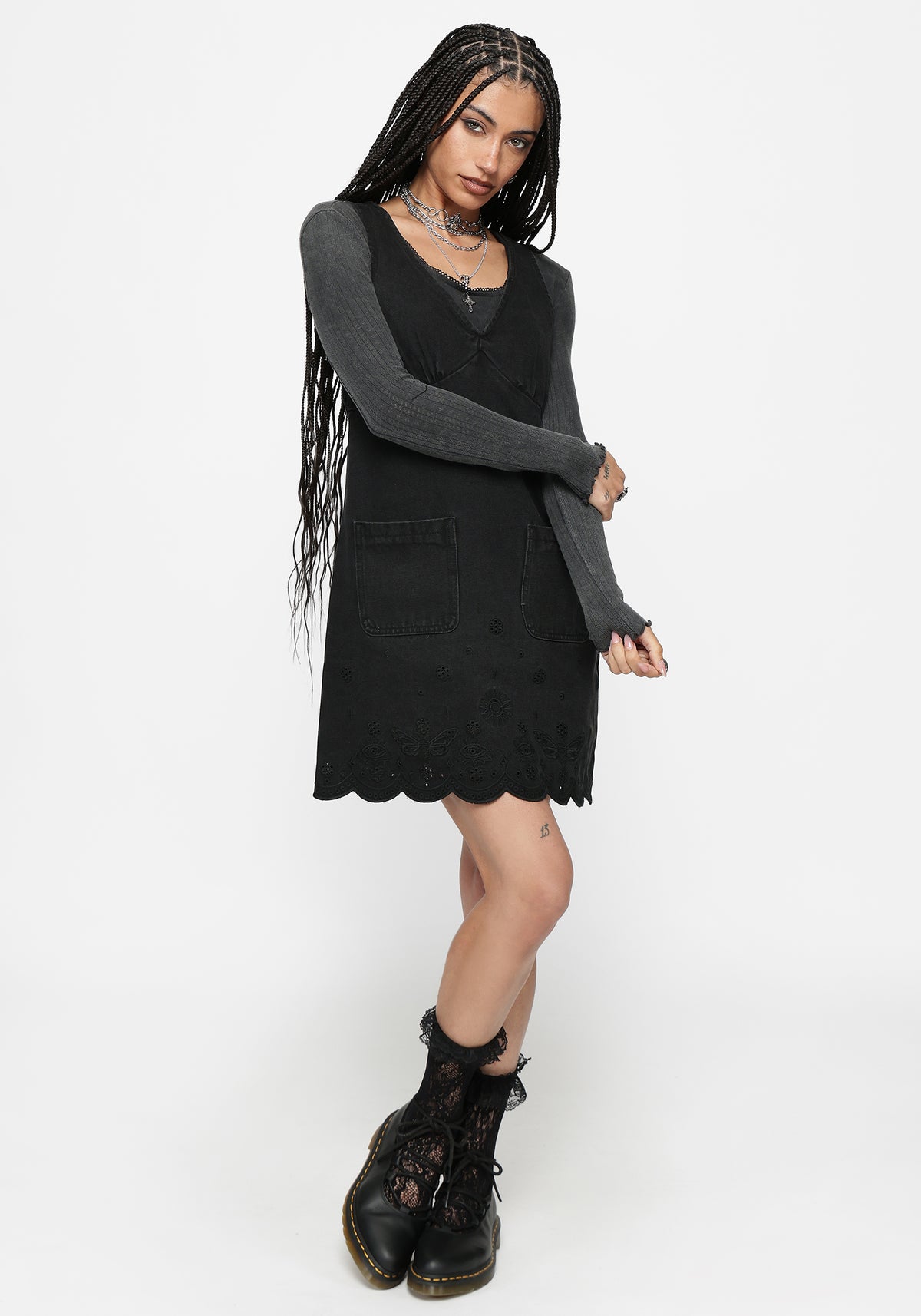 Ayr Broderie Denim Schürzenkleid Kleid