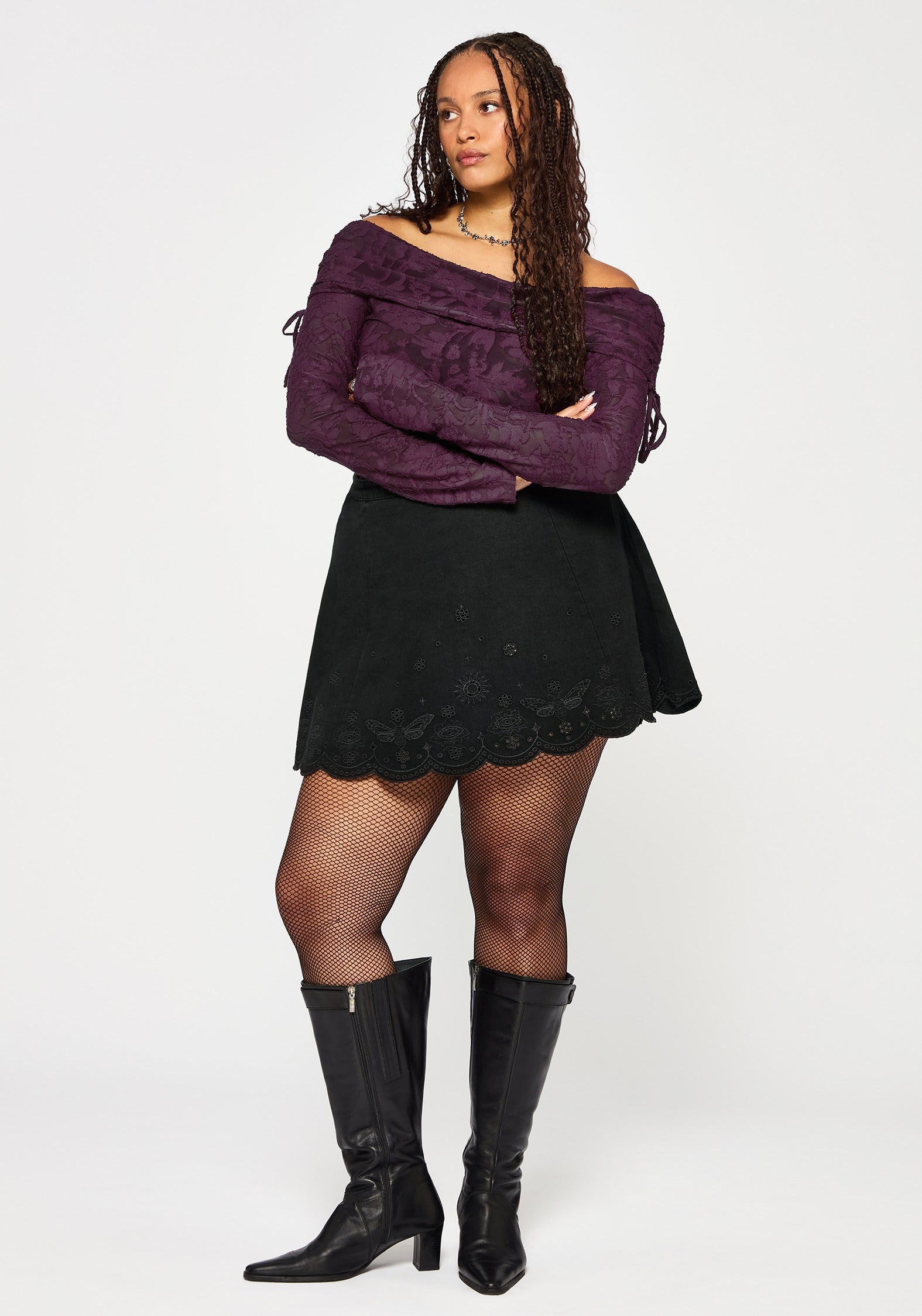 Ayr Broderie Denim Skirt