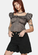 Ayr Broderie Langschnitt Denim Kurz