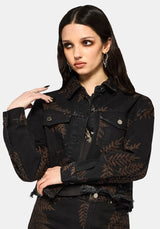Ruin Fern Printed Distressed Denim Jacket
