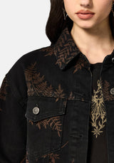 Ruin Fern Printed Distressed Denim Jacket