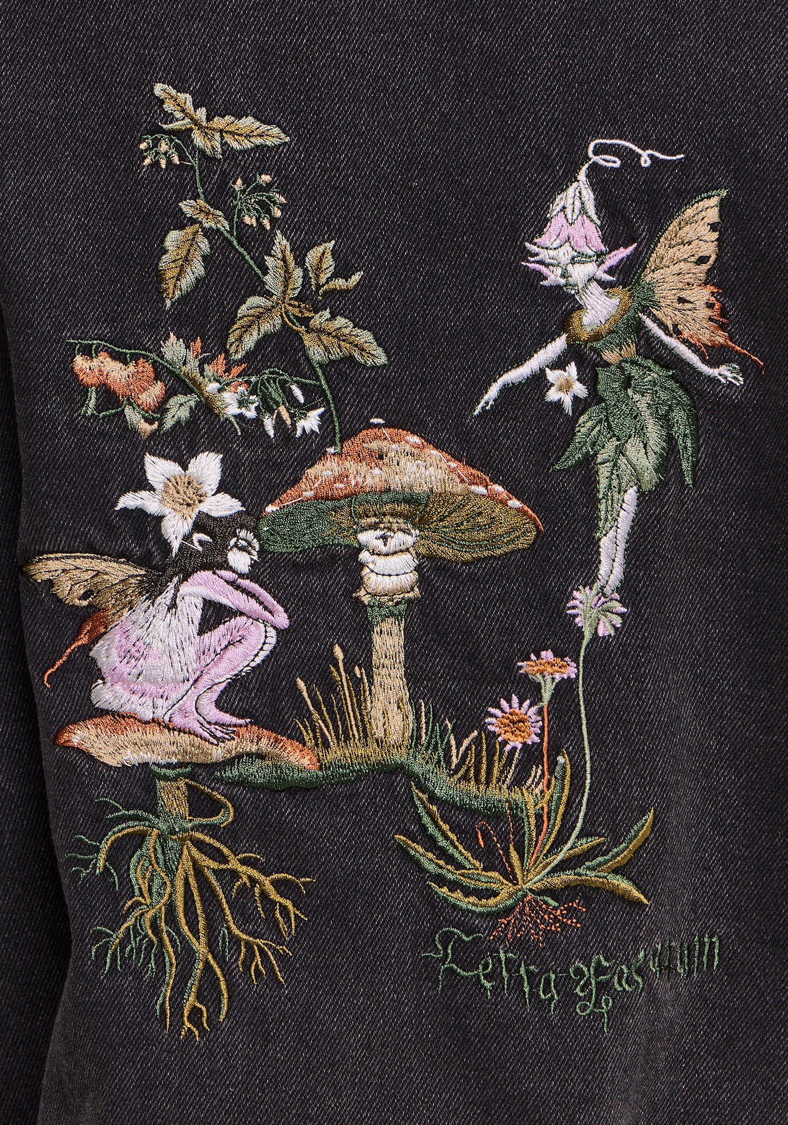 Faela Fairy Embroidered Distressed Denim Jacket EU 34