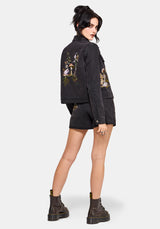 Faela Fairy Embroidered Distressed Denim Jacket EU 34